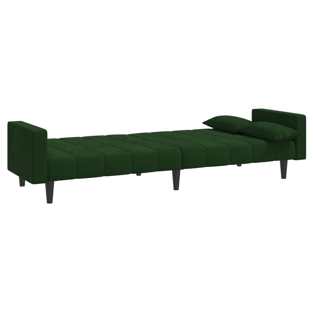 vidaXL 2-Seater Sofa Bed with Two Pillows Dark Green Velvet